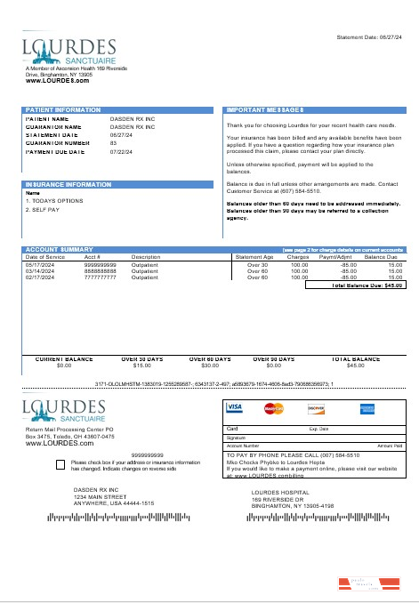 USA Lourdes business utility bill template in Word and PDF formats